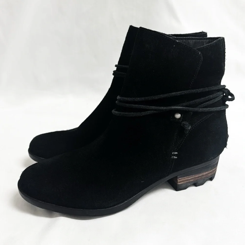 SOREL Farah Black Suede Ankle Boots Block Heel NL2682 Size 8.5 EUC - Picture 3 of 10